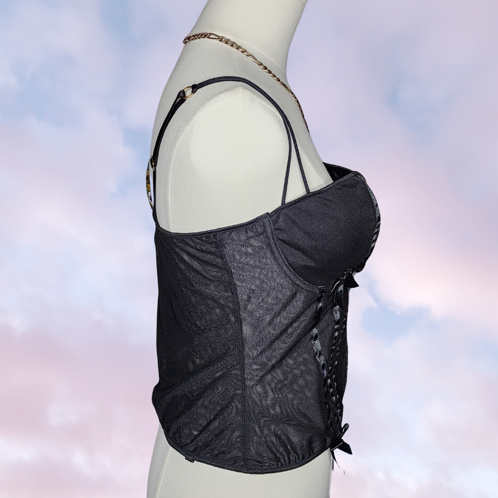 Vtg 90s Frederick's Hollywood Black Corset Bustier Lingerie Sheer Padded Top 38 - Picture 6 of 8